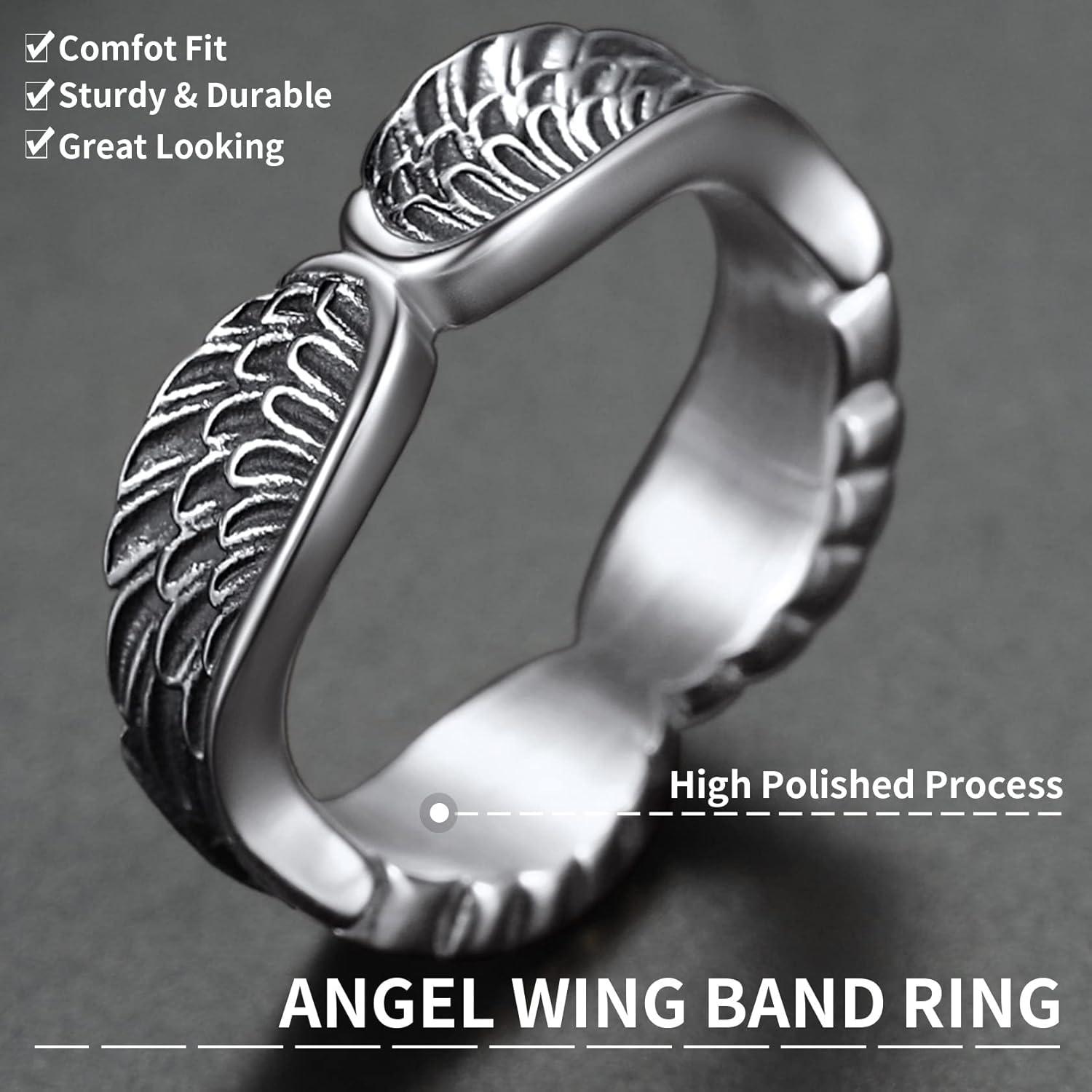 imageChainsHouse Antique Ring Feather Angel Wing for Men Women Stainless Steel18K GoldBlack Metal Plated Sturdy Vintage Feather Band Rings Jewelry Size 712 Offer Custom Servicea Silver