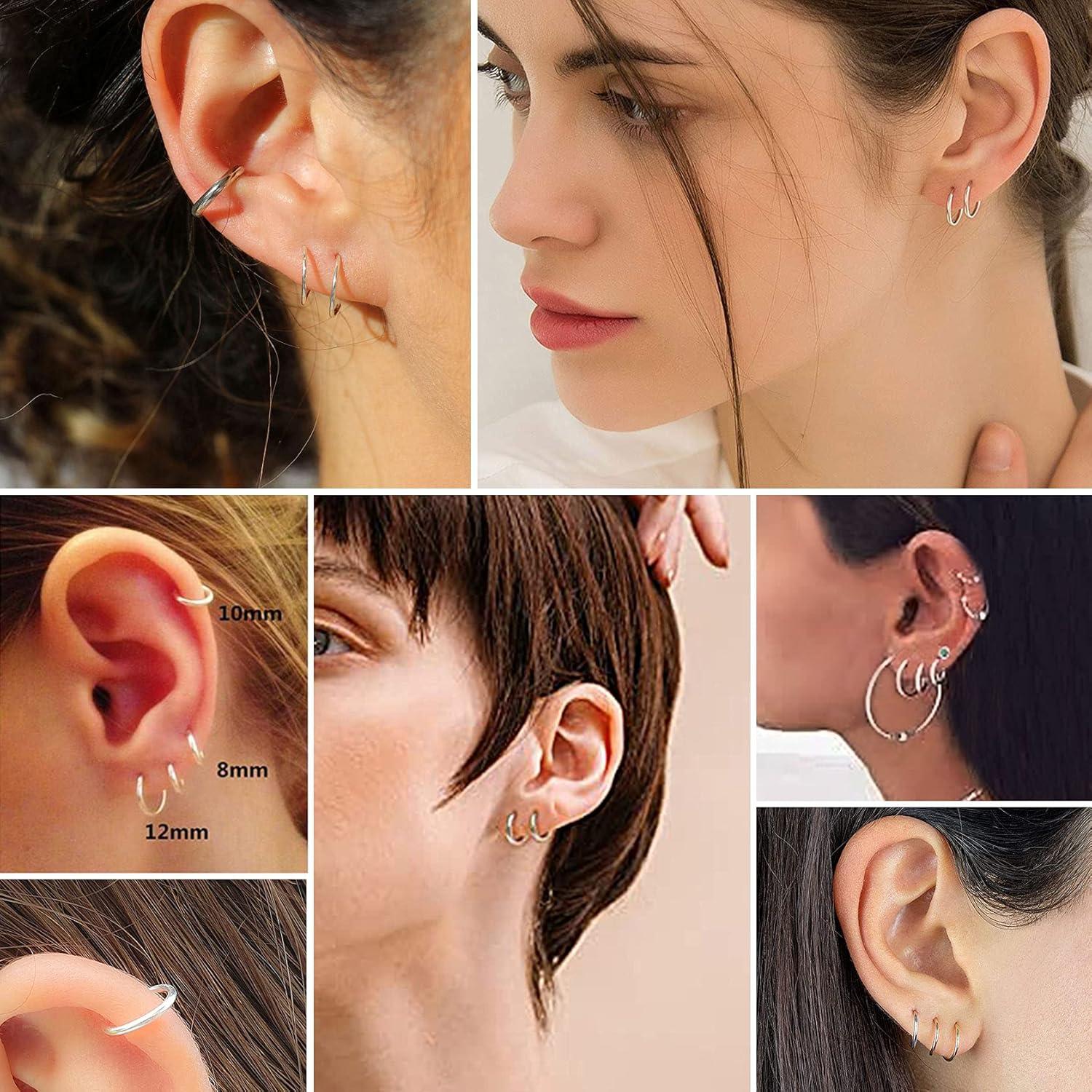 imageChainsHouse Hypoallergenic Surgical Stainless Steel Hoop Earrings Set 18K GoldBlack Metal Plated 7mm8mm9mm12mm 3 Pairs Nickel Free Huggie Hoop Earrings for Women Men with Gift BoxA steeldiameter 81012mm 3 pairs