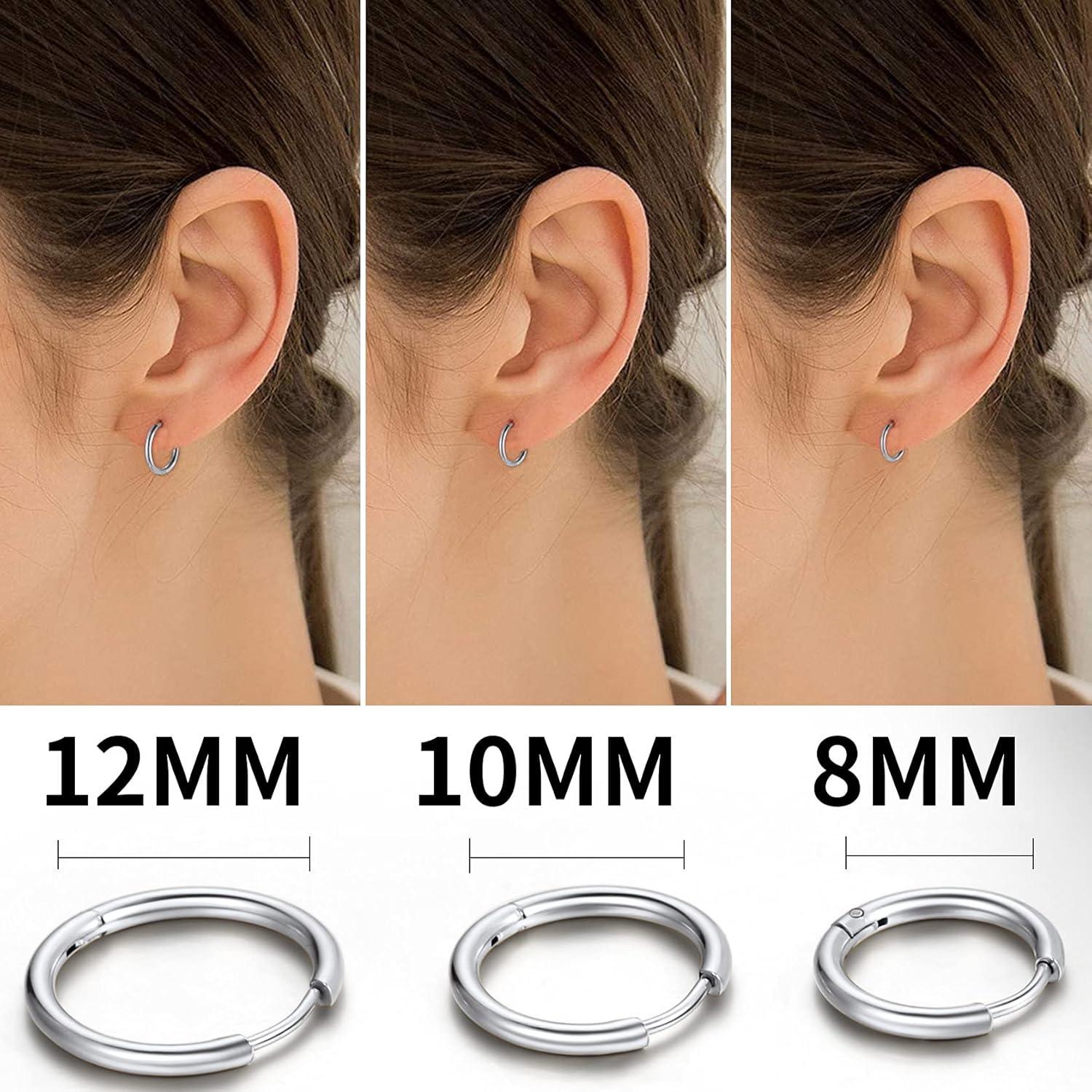 imageChainsHouse Hypoallergenic Surgical Stainless Steel Hoop Earrings Set 18K GoldBlack Metal Plated 7mm8mm9mm12mm 3 Pairs Nickel Free Huggie Hoop Earrings for Women Men with Gift BoxA steeldiameter 81012mm 3 pairs