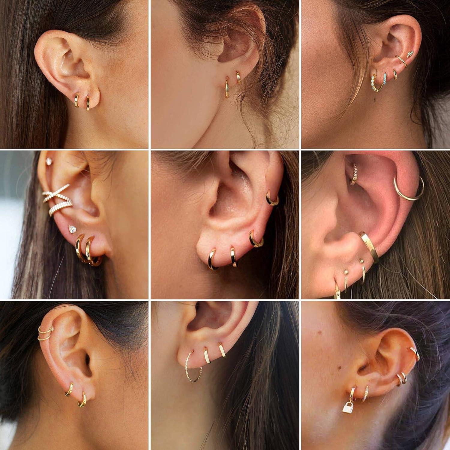 imageChainsHouse Hypoallergenic Surgical Stainless Steel Hoop Earrings Set 18K GoldBlack Metal Plated 7mm8mm9mm12mm 3 Pairs Nickel Free Huggie Hoop Earrings for Women Men with Gift BoxB golddiameter 7912mm 3 pairs