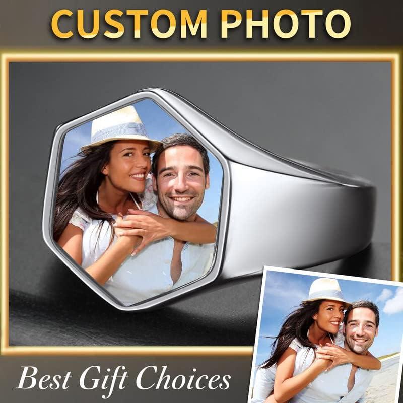 imageChainsHouse Signet Rings Solid Polished Stainless Steel Biker Ring for Men Women 316L Stainless Steel18K GoldBlack Metal Plated Text EngravingPhoto Custom Size 7 to 14 Send Gift Boxe Hexagonal Photo Steel