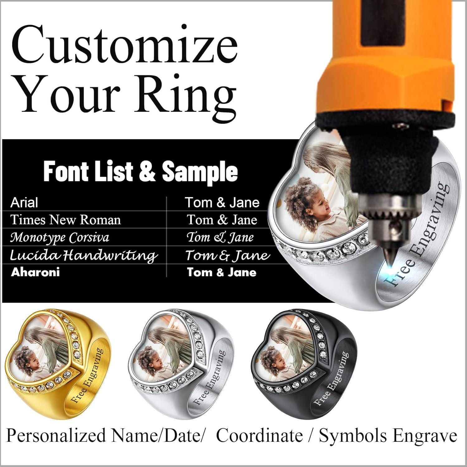 imageChainsHouse Signet Rings Solid Polished Stainless Steel Biker Ring for Men Women 316L Stainless Steel18K GoldBlack Metal Plated Text EngravingPhoto Custom Size 7 to 14 Send Gift Boxb CZ Heart Photo Black