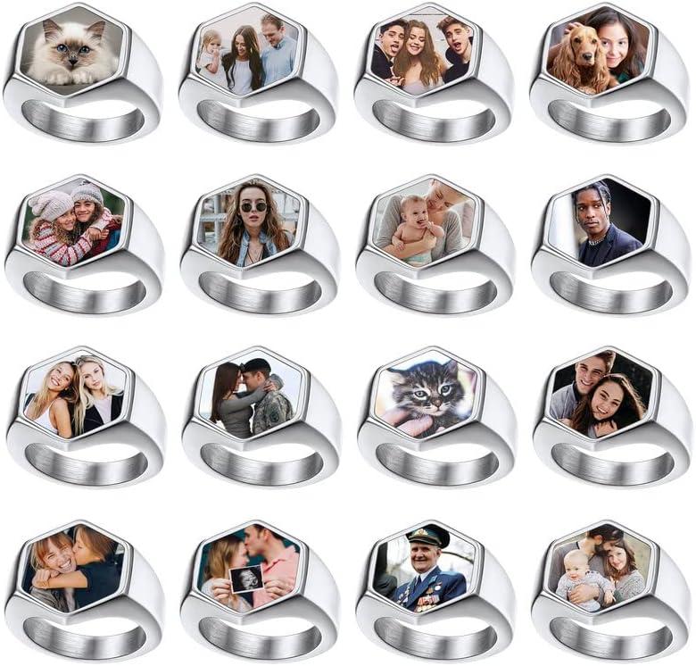 imageChainsHouse Signet Rings Solid Polished Stainless Steel Biker Ring for Men Women 316L Stainless Steel18K GoldBlack Metal Plated Text EngravingPhoto Custom Size 7 to 14 Send Gift Boxe Hexagonal Photo Steel