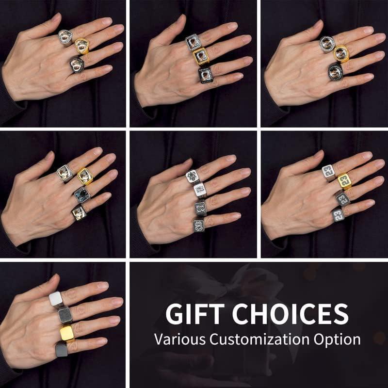 imageChainsHouse Signet Rings Solid Polished Stainless Steel Biker Ring for Men Women 316L Stainless Steel18K GoldBlack Metal Plated Text EngravingPhoto Custom Size 7 to 14 Send Gift Boxb CZ Heart Photo Black