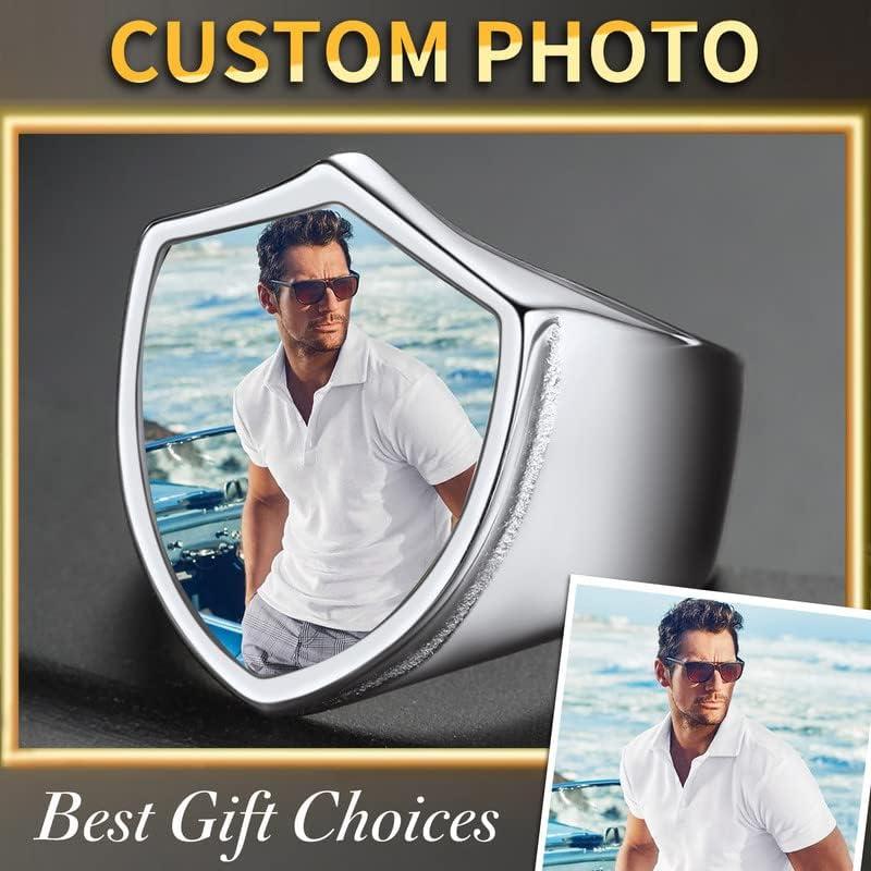 imageChainsHouse Signet Rings Solid Polished Stainless Steel Biker Ring for Men Women 316L Stainless Steel18K GoldBlack Metal Plated Text EngravingPhoto Custom Size 7 to 14 Send Gift Boxe Shield Photo Steel