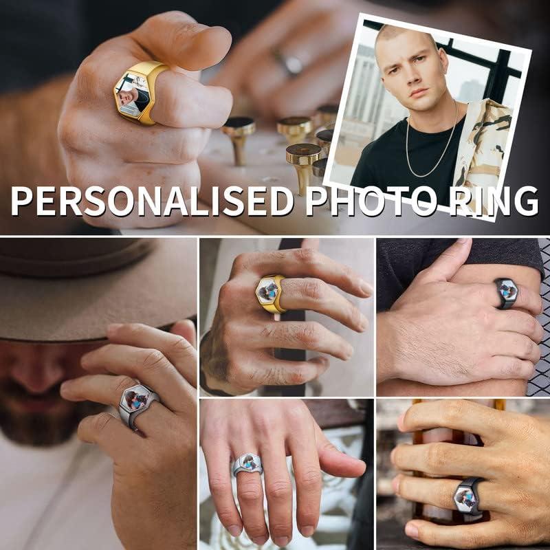 imageChainsHouse Signet Rings Solid Polished Stainless Steel Biker Ring for Men Women 316L Stainless Steel18K GoldBlack Metal Plated Text EngravingPhoto Custom Size 7 to 14 Send Gift Boxe Hexagonal Photo Gold