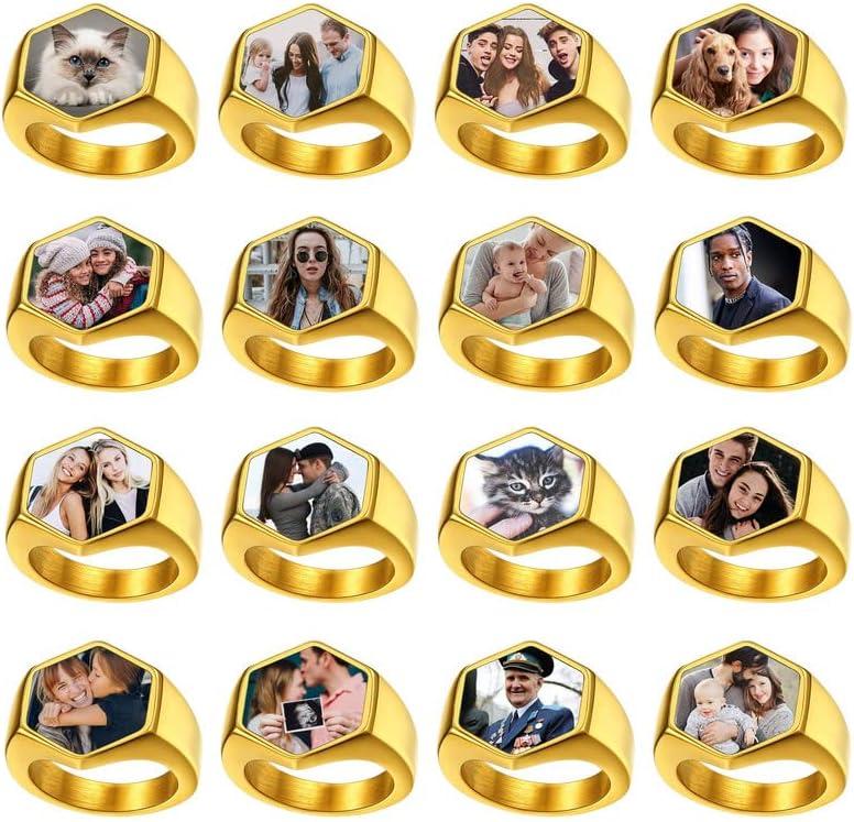 imageChainsHouse Signet Rings Solid Polished Stainless Steel Biker Ring for Men Women 316L Stainless Steel18K GoldBlack Metal Plated Text EngravingPhoto Custom Size 7 to 14 Send Gift Boxe Hexagonal Photo Gold