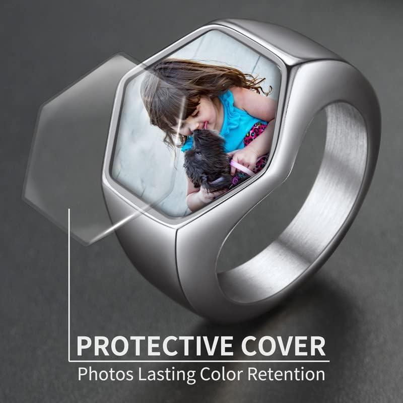 imageChainsHouse Signet Rings Solid Polished Stainless Steel Biker Ring for Men Women 316L Stainless Steel18K GoldBlack Metal Plated Text EngravingPhoto Custom Size 7 to 14 Send Gift Boxe Hexagonal Photo Steel