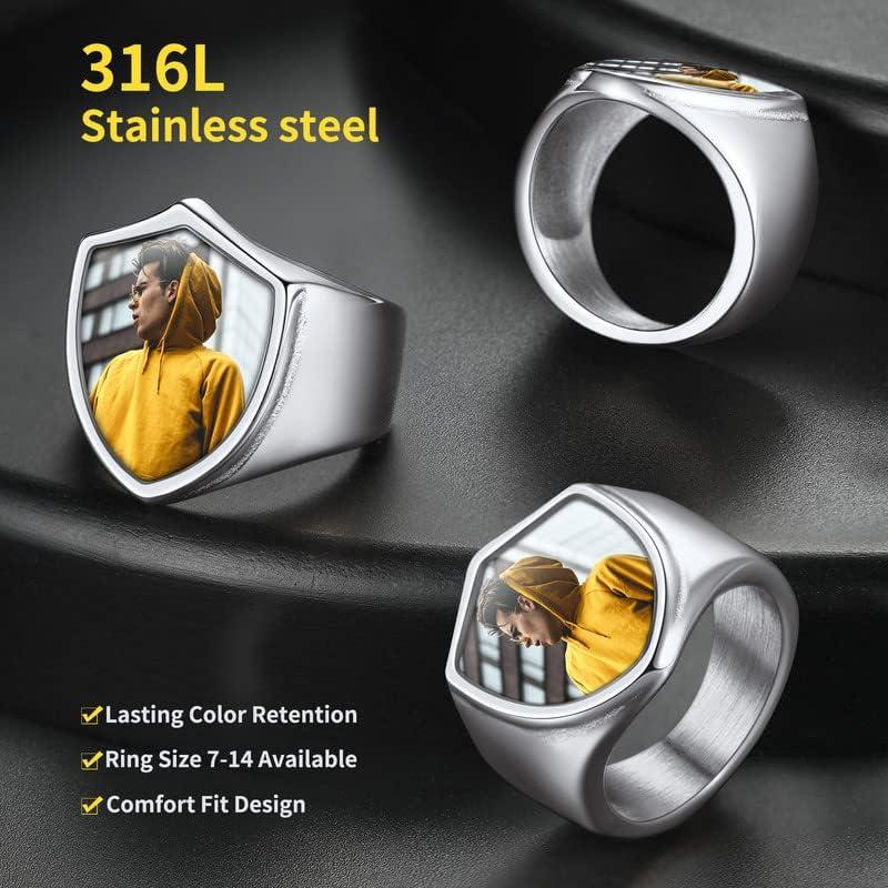 imageChainsHouse Signet Rings Solid Polished Stainless Steel Biker Ring for Men Women 316L Stainless Steel18K GoldBlack Metal Plated Text EngravingPhoto Custom Size 7 to 14 Send Gift Boxe Shield Photo Steel