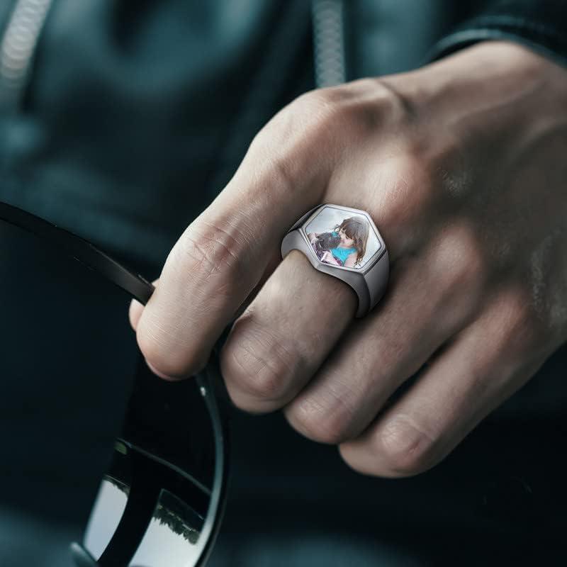 imageChainsHouse Signet Rings Solid Polished Stainless Steel Biker Ring for Men Women 316L Stainless Steel18K GoldBlack Metal Plated Text EngravingPhoto Custom Size 7 to 14 Send Gift Boxe Hexagonal Photo Steel