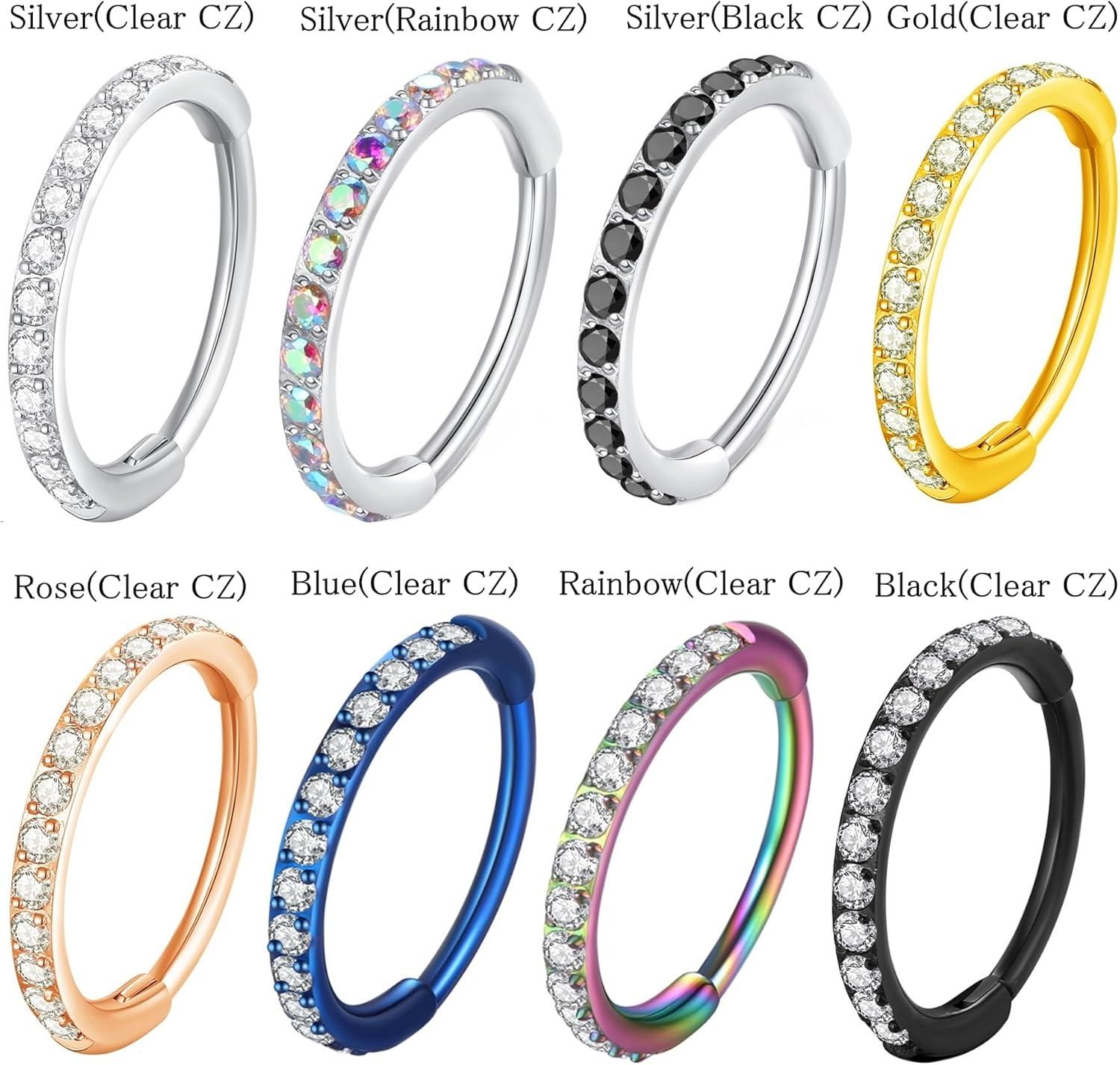 imageORANGELOVE 20G 18G 16G Clear CZ Nose Ring Hoop 316L Surgical Steel Seamless Silver Septum Ring Clicker Jewelry Cartilage Earring Ear Piercing Hoop Earrings for Women Men Helix Rook Lobe Conch Tragus Daith Lip Hinged Piercing Jewelry with Cubic Zirconia1pcRainbow CZ 20G 9mm Silver
