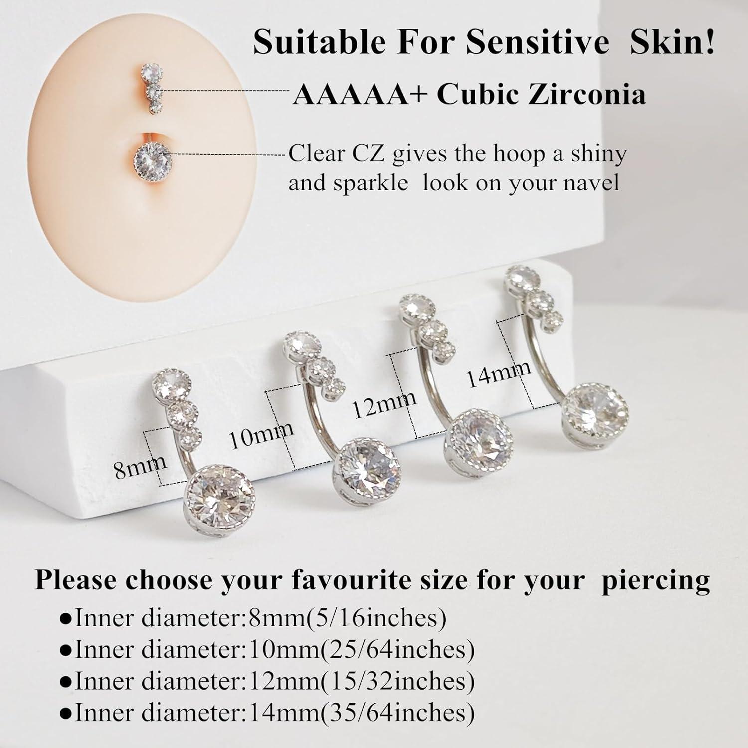 imageORANGELOVE G23 Titanium 14G CZ Belly Button Rings for Women Cubic Zirconia Belly Ring Navel Ring Barbell Piercing Jewelry 14 Gauge 8mm 10mm 12mm 14mm14GBar Length8mmSilver