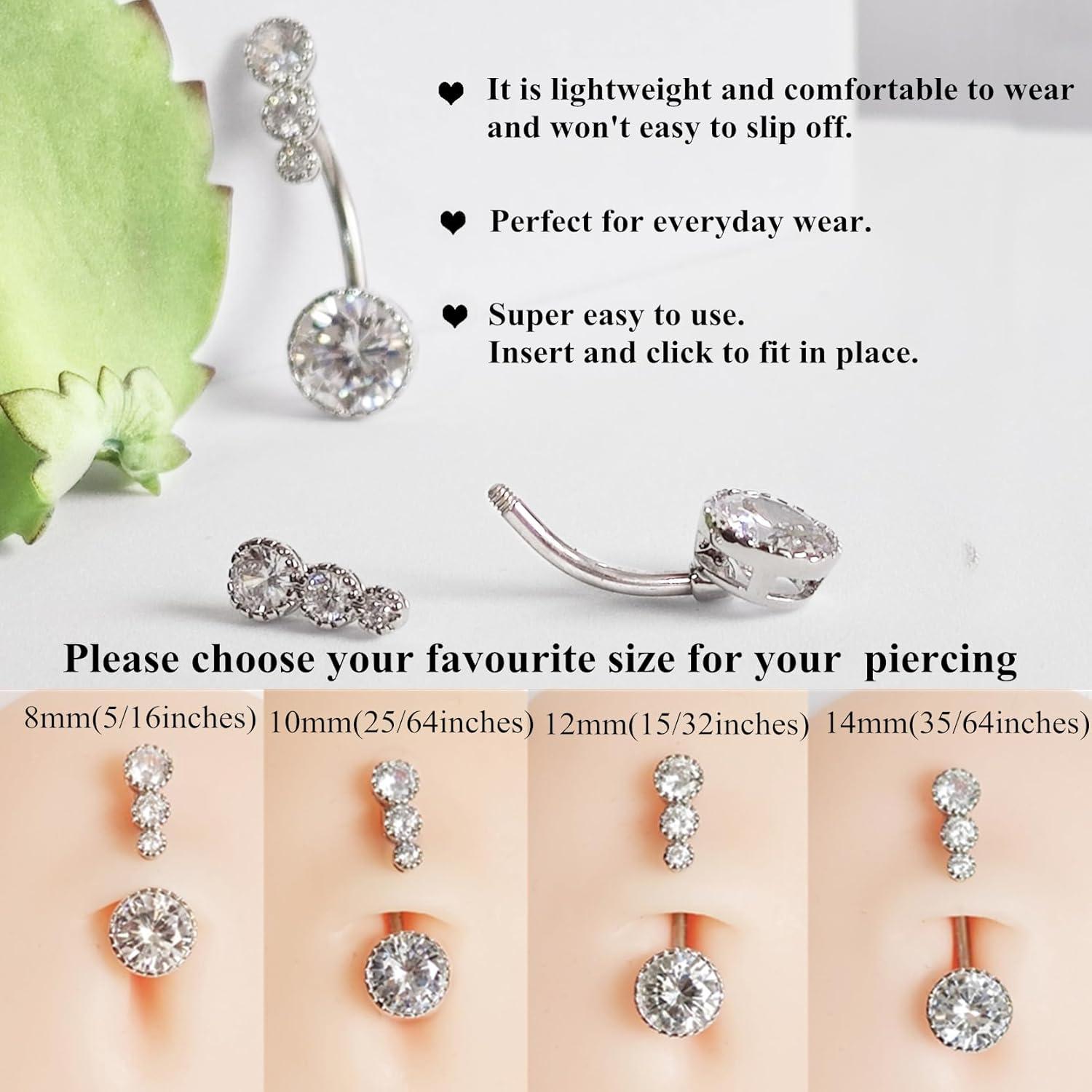 imageORANGELOVE G23 Titanium 14G CZ Belly Button Rings for Women Cubic Zirconia Belly Ring Navel Ring Barbell Piercing Jewelry 14 Gauge 8mm 10mm 12mm 14mm14GBar Length8mmSilver
