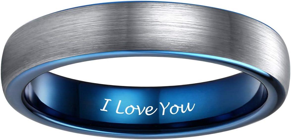 imageTRUMIUM 4mm 6mm 8mm Tungsten Ring Wedding Band for Men Women Engraved I Love You Matte Brushed Comfort Fit Size 4154mm Blue I Love You