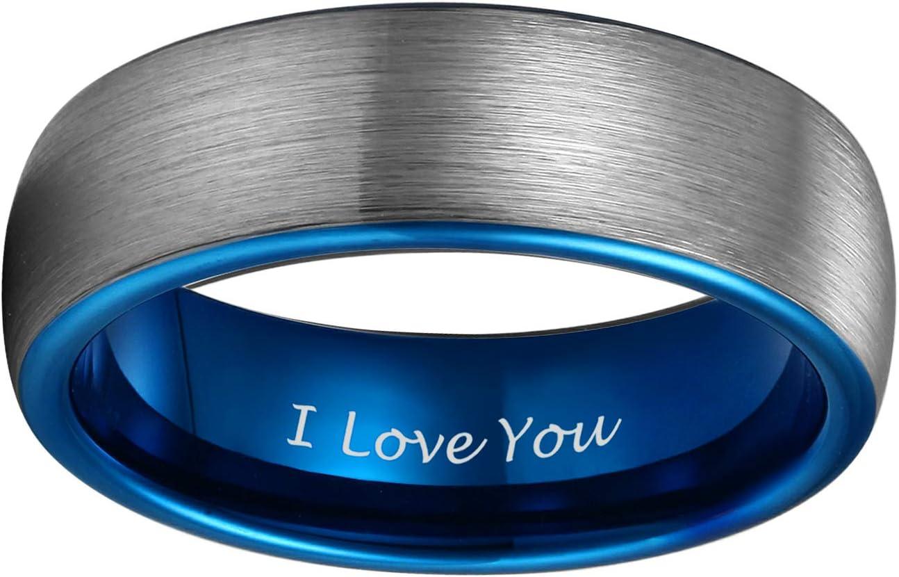 imageTRUMIUM 4mm 6mm 8mm Tungsten Ring Wedding Band for Men Women Engraved I Love You Matte Brushed Comfort Fit Size 4156mm Blue I Love You