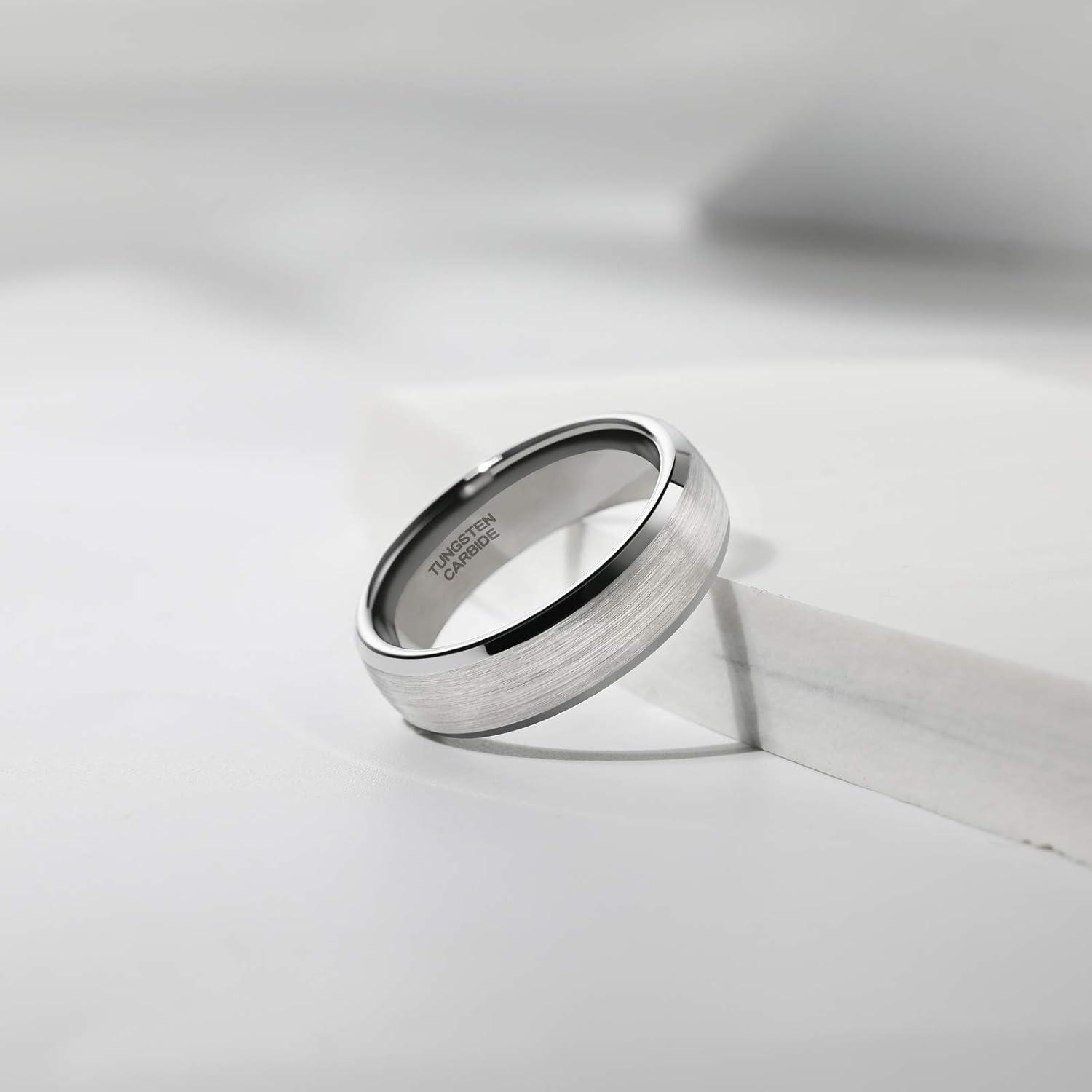 imageTRUMIUM 4mm 6mm 8mm Tungsten Ring Wedding Band for Men Women Engraved I Love You Matte Brushed Comfort Fit Size 4156mm Silver Bevel