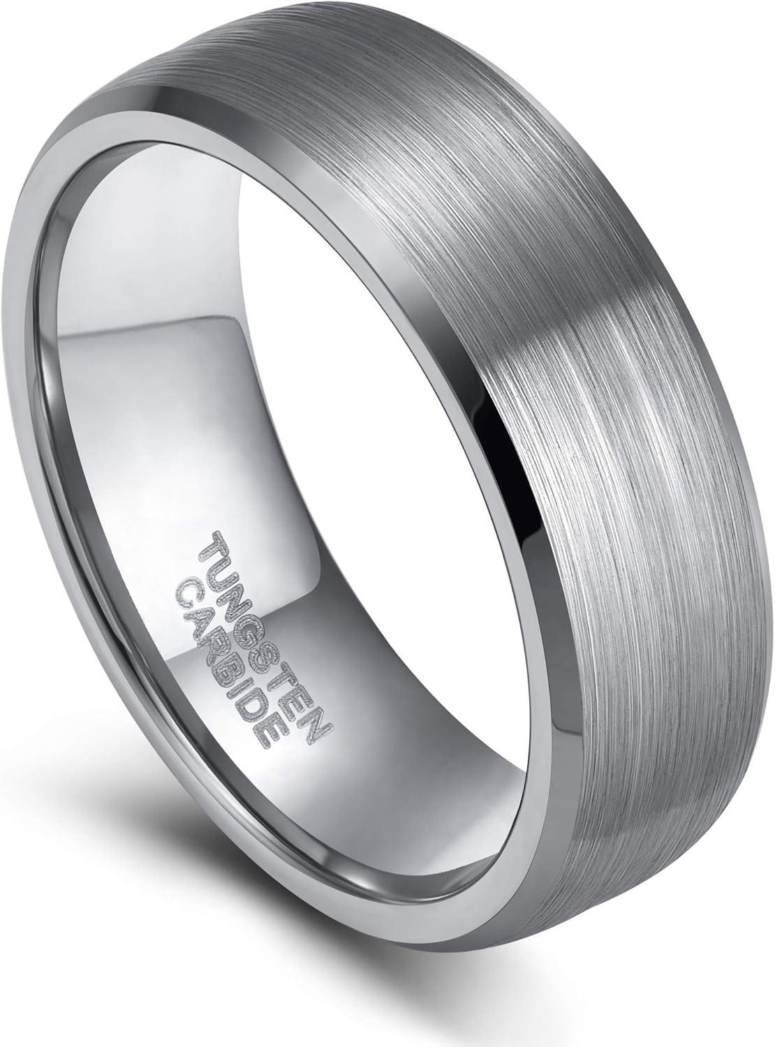 imageTRUMIUM 4mm 6mm 8mm Tungsten Ring Wedding Band for Men Women Engraved I Love You Matte Brushed Comfort Fit Size 4156mm Silver Bevel