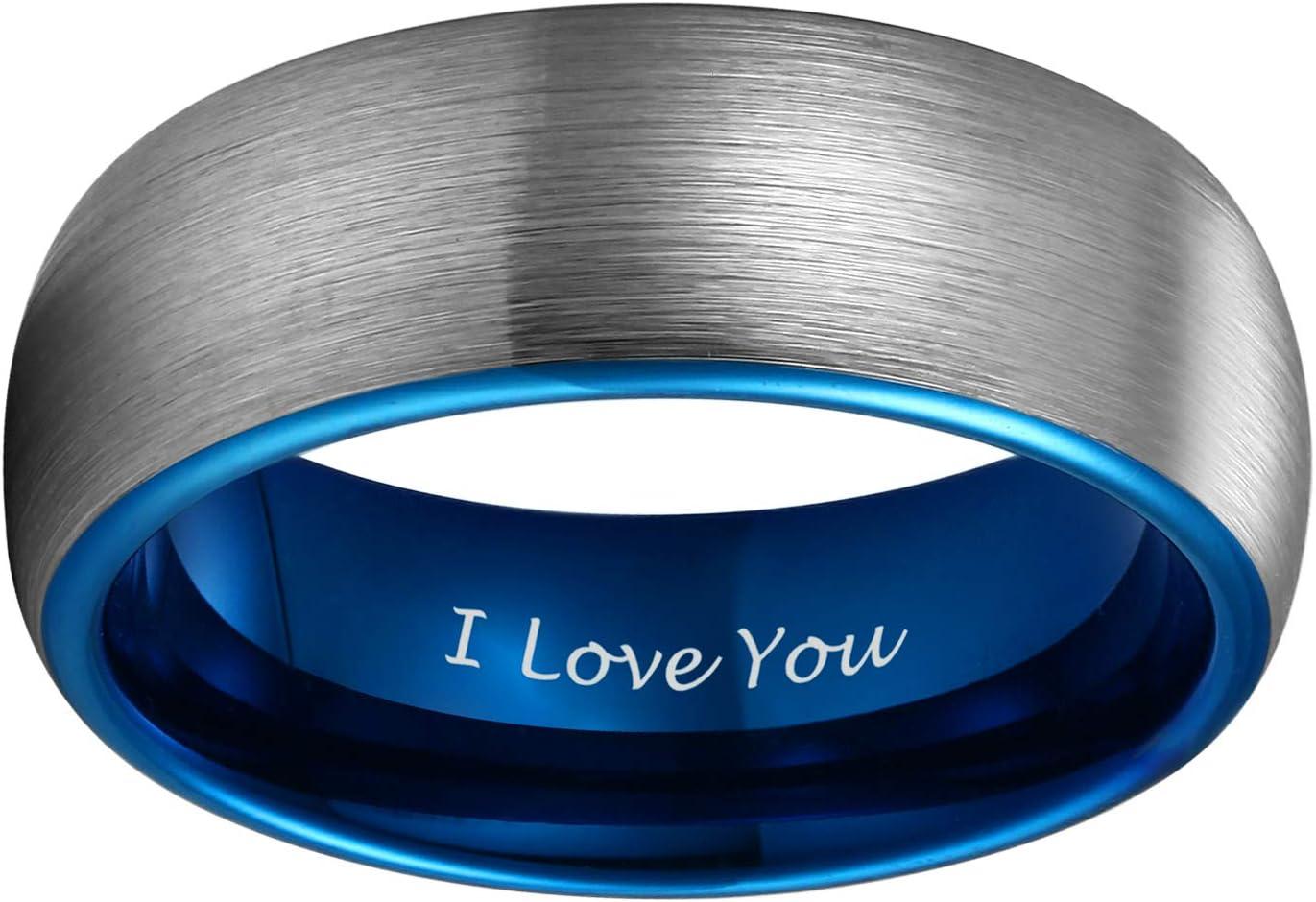 imageTRUMIUM 4mm 6mm 8mm Tungsten Ring Wedding Band for Men Women Engraved I Love You Matte Brushed Comfort Fit Size 4158mm Blue I Love You