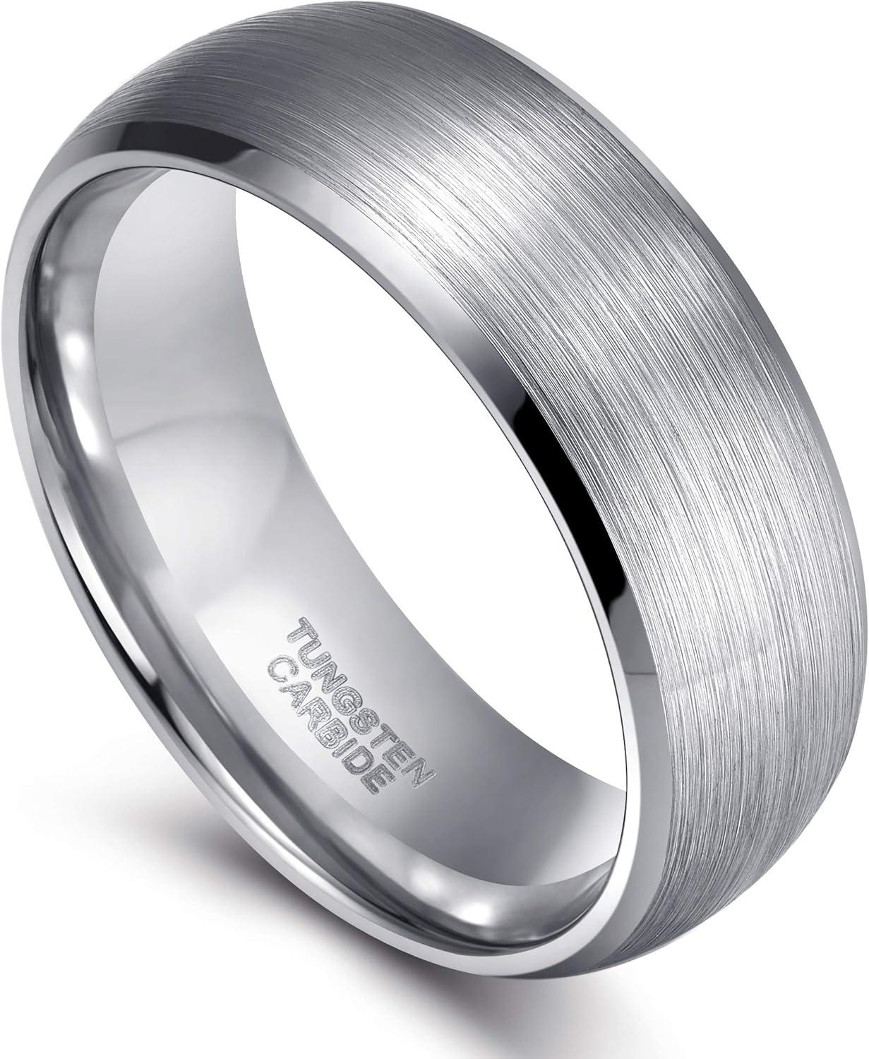 imageTRUMIUM 4mm 6mm 8mm Tungsten Ring Wedding Band for Men Women Engraved I Love You Matte Brushed Comfort Fit Size 4158mm Silver Bevel