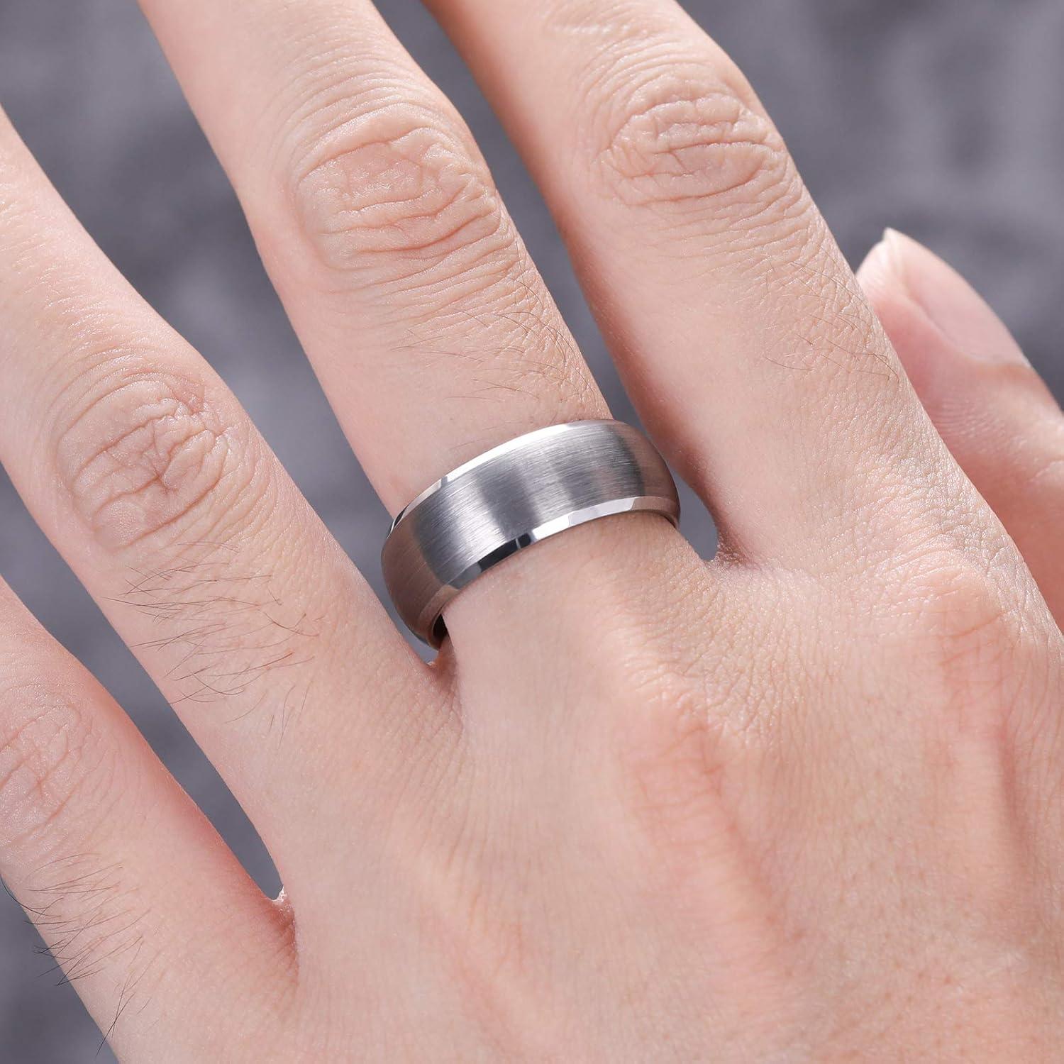 imageTRUMIUM 4mm 6mm 8mm Tungsten Ring Wedding Band for Men Women Engraved I Love You Matte Brushed Comfort Fit Size 4158mm Silver Bevel