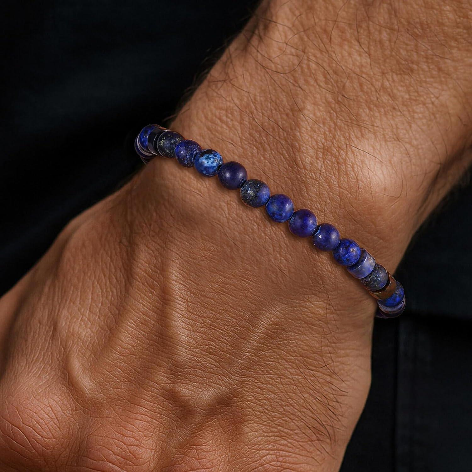 imageTRUMIUM Beaded Bracelets for Men Women Hematite 6mm Lapis Lazuli Mens Bracelet Gemstone Jewelry for Him 75839 Inch LengthLapis Lazuli