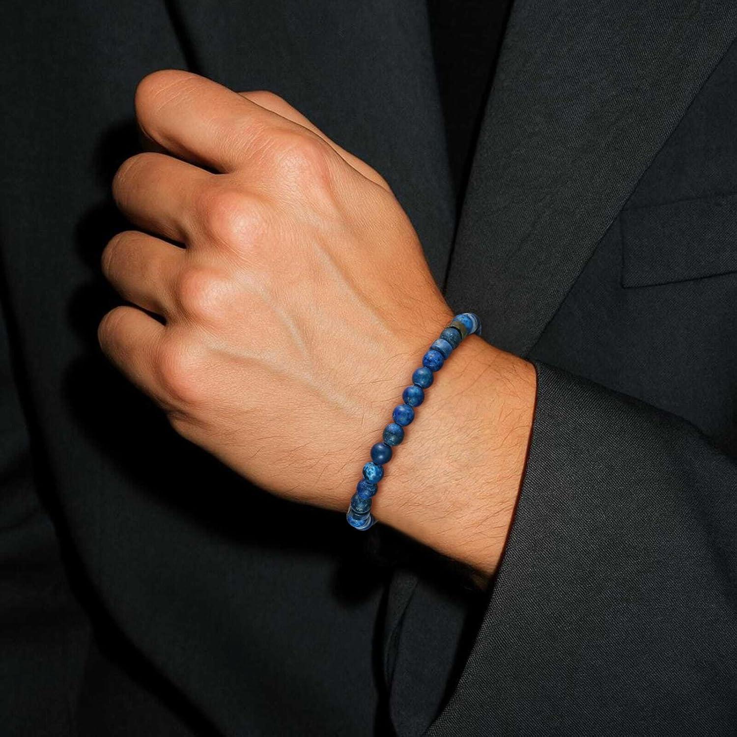 imageTRUMIUM Beaded Bracelets for Men Women Hematite 6mm Lapis Lazuli Mens Bracelet Gemstone Jewelry for Him 75839 Inch LengthLapis Lazuli