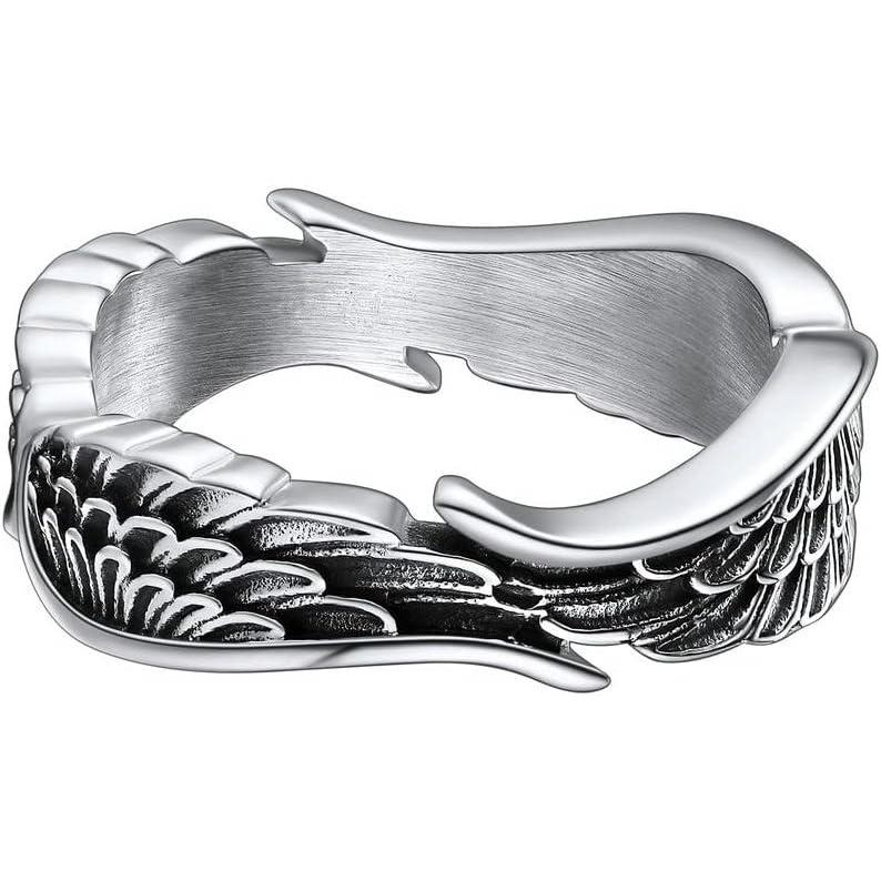 imageChainsHouse Antique Ring Feather Angel Wing for Men Women Stainless Steel18K GoldBlack Metal Plated Sturdy Vintage Feather Band Rings Jewelry Size 712 Offer Custom Servicea Silver