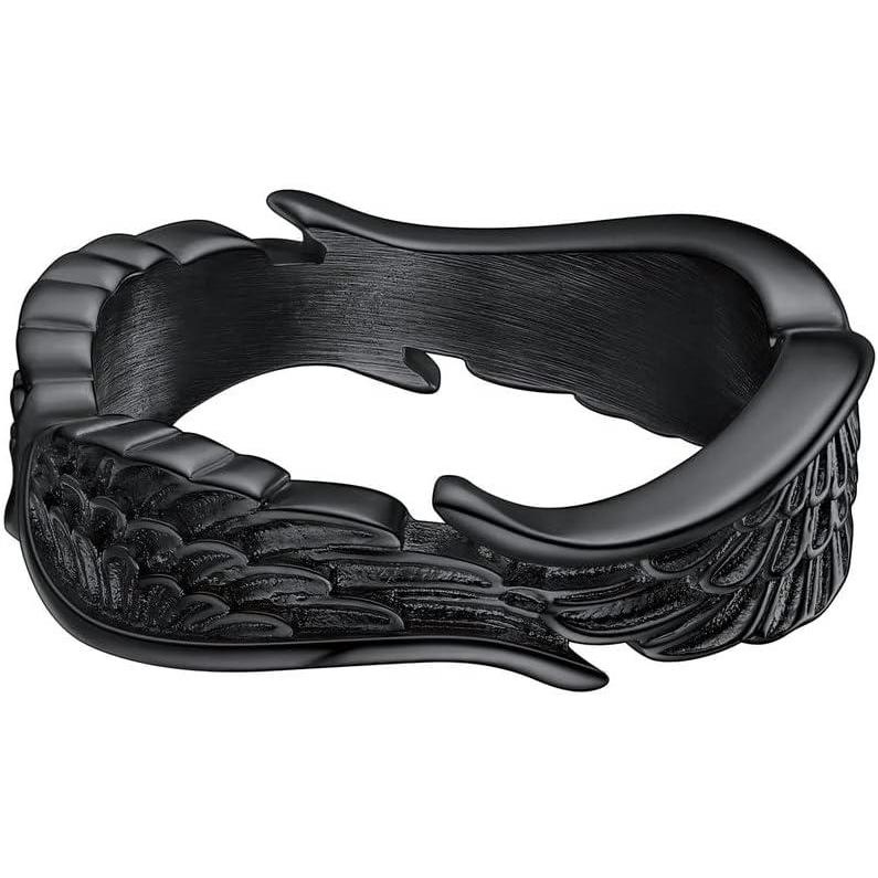 imageChainsHouse Antique Ring Feather Angel Wing for Men Women Stainless Steel18K GoldBlack Metal Plated Sturdy Vintage Feather Band Rings Jewelry Size 712 Offer Custom Servicec Black