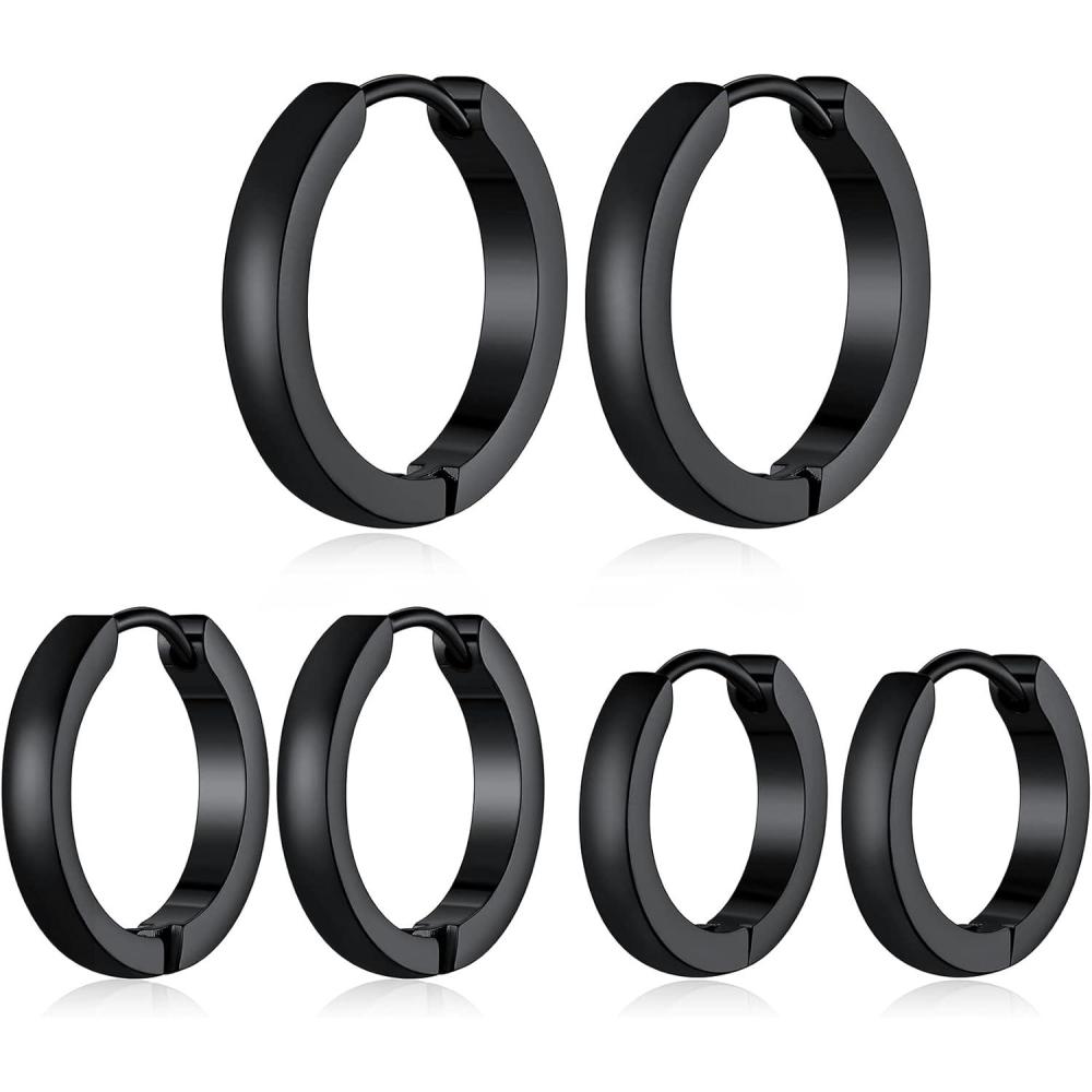 imageChainsHouse Hypoallergenic Surgical Stainless Steel Hoop Earrings Set 18K GoldBlack Metal Plated 7mm8mm9mm12mm 3 Pairs Nickel Free Huggie Hoop Earrings for Women Men with Gift BoxB blackdiameter 7912mm 3 pairs