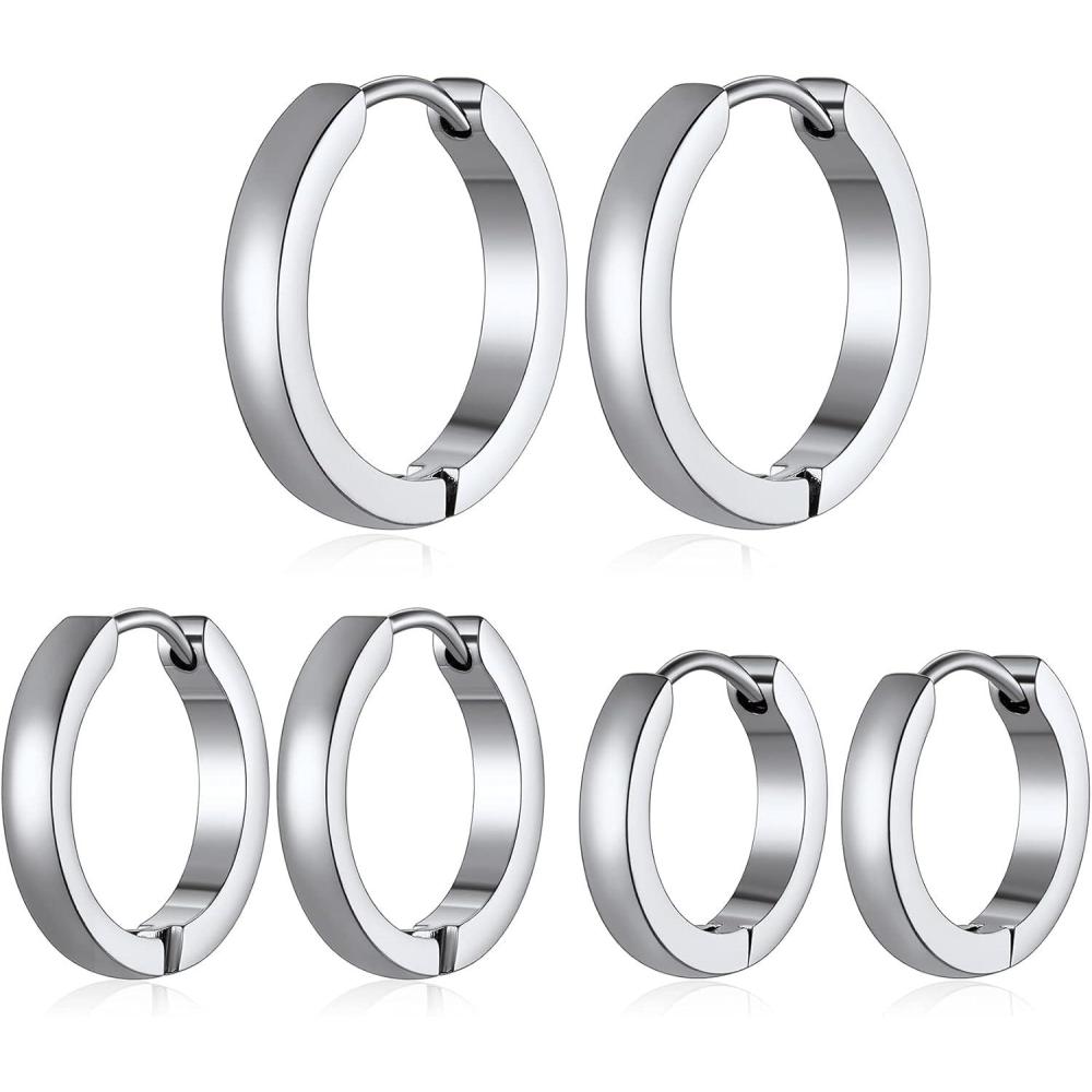 imageChainsHouse Hypoallergenic Surgical Stainless Steel Hoop Earrings Set 18K GoldBlack Metal Plated 7mm8mm9mm12mm 3 Pairs Nickel Free Huggie Hoop Earrings for Women Men with Gift BoxB steeldiameter 7912mm 3 pairs