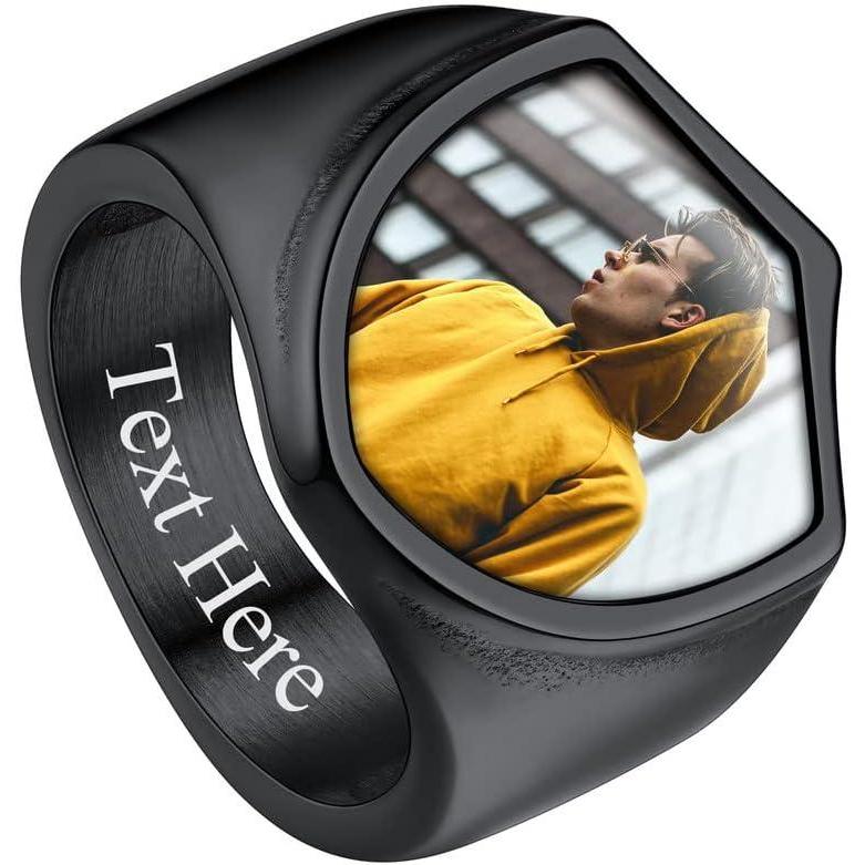 imageChainsHouse Signet Rings Solid Polished Stainless Steel Biker Ring for Men Women 316L Stainless Steel18K GoldBlack Metal Plated Text EngravingPhoto Custom Size 7 to 14 Send Gift Boxe Shield Photo  Black