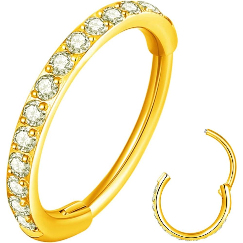 imageORANGELOVE 20G 18G 16G Clear CZ Nose Ring Hoop 316L Surgical Steel Seamless Silver Septum Ring Clicker Jewelry Cartilage Earring Ear Piercing Hoop Earrings for Women Men Helix Rook Lobe Conch Tragus Daith Lip Hinged Piercing Jewelry with Cubic Zirconia1pcClear CZ 20G 7mm Gold