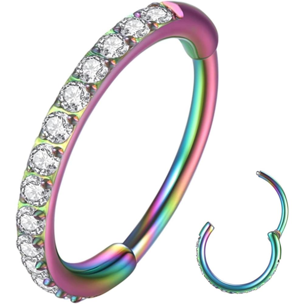 imageORANGELOVE 20G 18G 16G Clear CZ Nose Ring Hoop 316L Surgical Steel Seamless Silver Septum Ring Clicker Jewelry Cartilage Earring Ear Piercing Hoop Earrings for Women Men Helix Rook Lobe Conch Tragus Daith Lip Hinged Piercing Jewelry with Cubic Zirconia1pcClear CZ 20G 10mm Rainbow