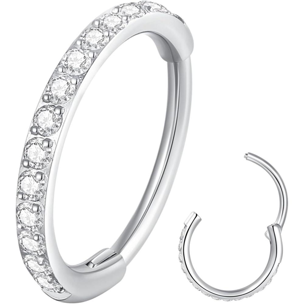 imageORANGELOVE 20G 18G 16G Clear CZ Nose Ring Hoop 316L Surgical Steel Seamless Silver Septum Ring Clicker Jewelry Cartilage Earring Ear Piercing Hoop Earrings for Women Men Helix Rook Lobe Conch Tragus Daith Lip Hinged Piercing Jewelry with Cubic Zirconia1pcClear CZ 20G 6mm Silver