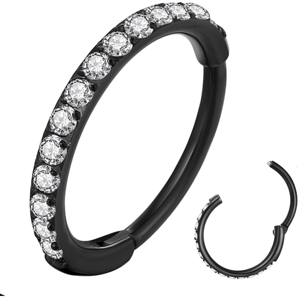 imageORANGELOVE 20G 18G 16G Clear CZ Nose Ring Hoop 316L Surgical Steel Seamless Silver Septum Ring Clicker Jewelry Cartilage Earring Ear Piercing Hoop Earrings for Women Men Helix Rook Lobe Conch Tragus Daith Lip Hinged Piercing Jewelry with Cubic Zirconia1pcClear CZ 20G 7mm Black