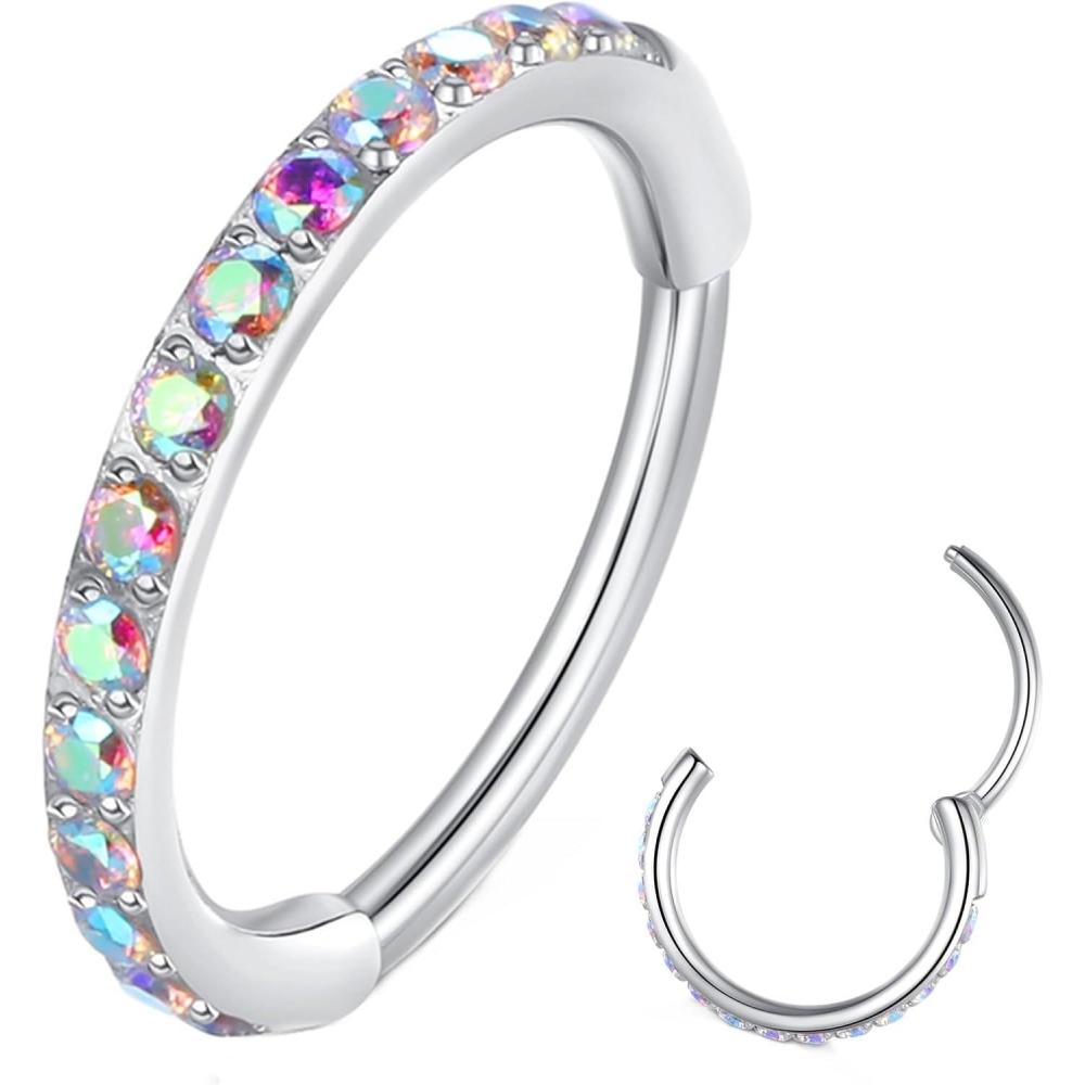 imageORANGELOVE 20G 18G 16G Clear CZ Nose Ring Hoop 316L Surgical Steel Seamless Silver Septum Ring Clicker Jewelry Cartilage Earring Ear Piercing Hoop Earrings for Women Men Helix Rook Lobe Conch Tragus Daith Lip Hinged Piercing Jewelry with Cubic Zirconia1pcRainbow CZ 20G 8mm Silver