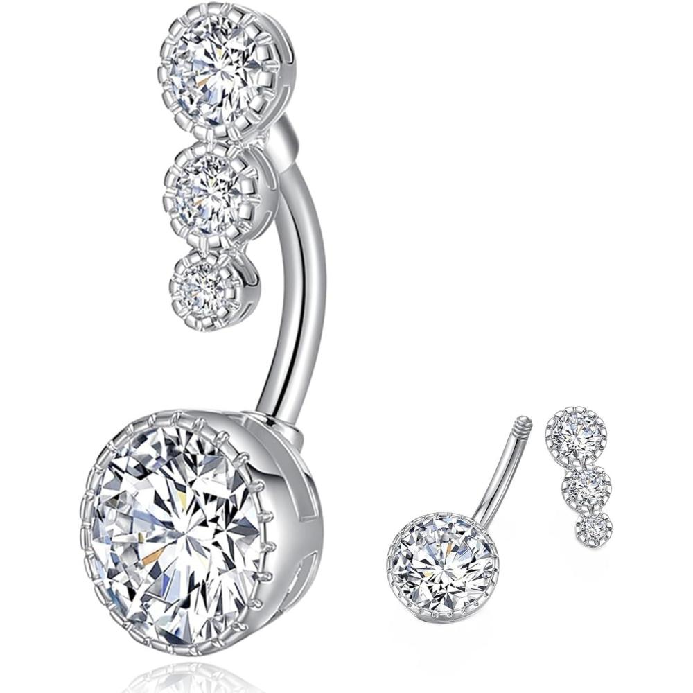 imageORANGELOVE G23 Titanium 14G CZ Belly Button Rings for Women Cubic Zirconia Belly Ring Navel Ring Barbell Piercing Jewelry 14 Gauge 8mm 10mm 12mm 14mm14GBar Length12mmSilver
