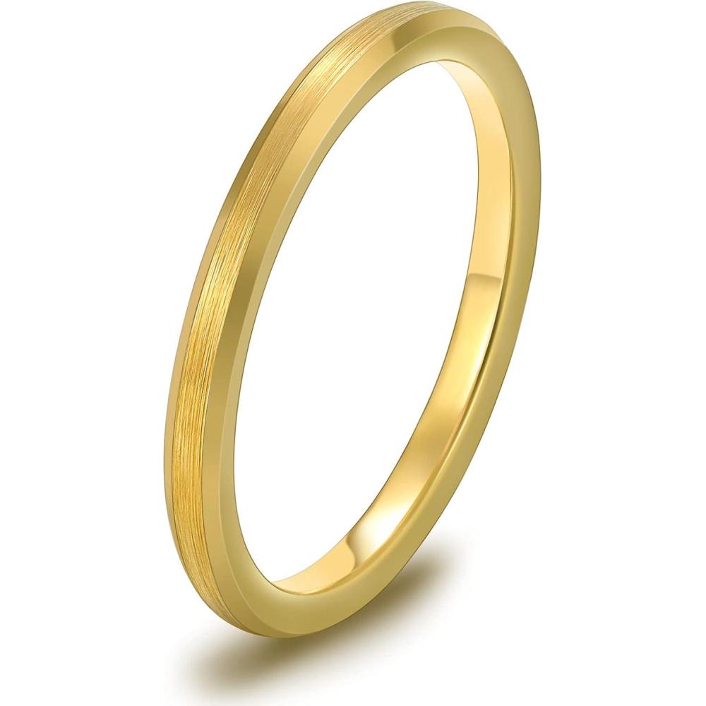 imageTRUMIUM 2mm 4mm 6mm 8mm 24k Gold Plated Tungsten Rings for Men Women Wedding Bands Matte Finish Beveled Edges Comfort Fit Size 4132mm 24k gold plated