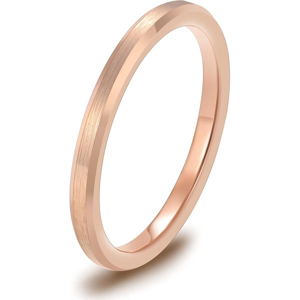 imageTRUMIUM 2mm 4mm 6mm 8mm 24k Gold Plated Tungsten Rings for Men Women Wedding Bands Matte Finish Beveled Edges Comfort Fit Size 4132mm rose gold plated