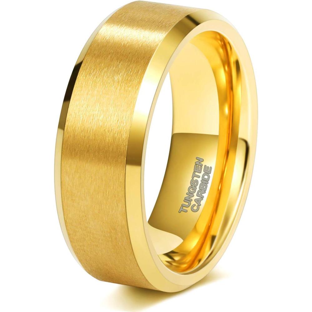 imageTRUMIUM 2mm 4mm 6mm 8mm 24k Gold Plated Tungsten Rings for Men Women Wedding Bands Matte Finish Beveled Edges Comfort Fit Size 4138mm 24k gold plated