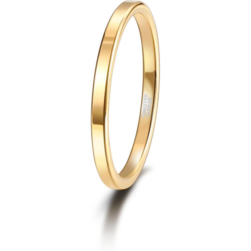 imageTRUMIUM 2mm 4mm 6mm Tungsten Rings for Women Mens Wedding Bands 24K Gold Plated Beveled Edges Flat High Polished Comfort Fit Size 5142mm 24k gold plated