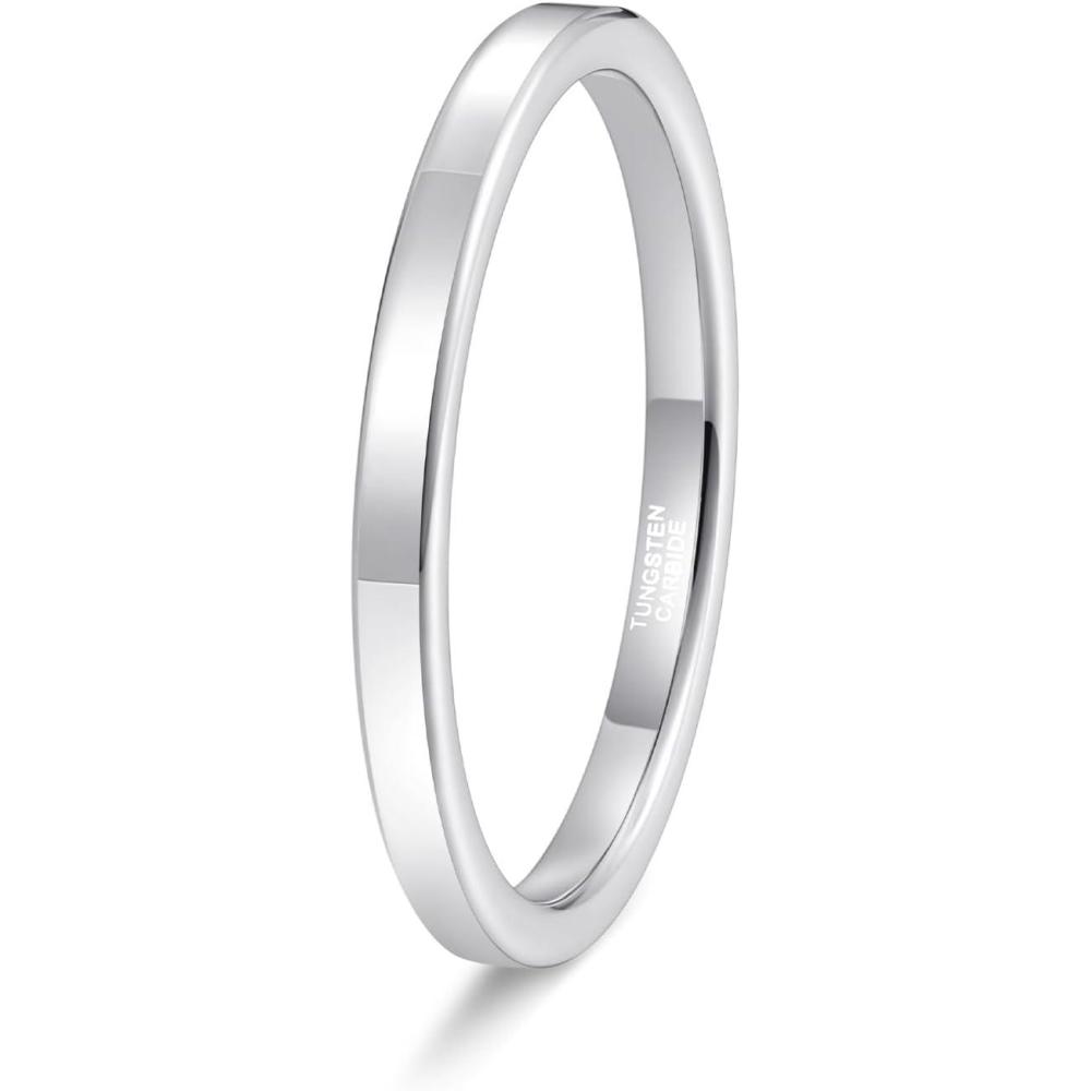 imageTRUMIUM 2mm 4mm 6mm Tungsten Rings for Women Mens Wedding Bands 24K Gold Plated Beveled Edges Flat High Polished Comfort Fit Size 5142mm silver plated