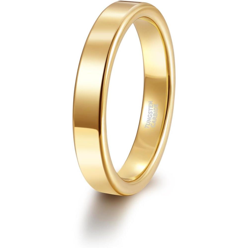 imageTRUMIUM 2mm 4mm 6mm Tungsten Rings for Women Mens Wedding Bands 24K Gold Plated Beveled Edges Flat High Polished Comfort Fit Size 5144mm 24k gold plated