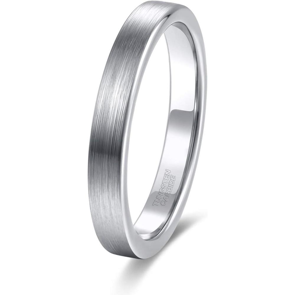 imageTRUMIUM 3mm 5mm Tungsten Rings for Women Mens Rose Gold Plated Silver Plated Brushed Thin Engagement Wedding Band Comfort Fit Size 412Silver