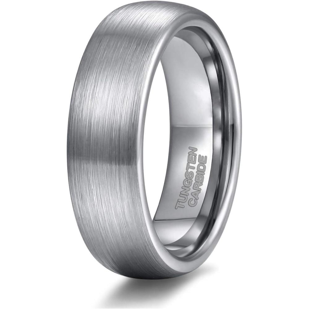 imageTRUMIUM 4mm 6mm 8mm Tungsten Ring Wedding Band for Men Women Engraved I Love You Matte Brushed Comfort Fit Size 4156mm Silver Dome