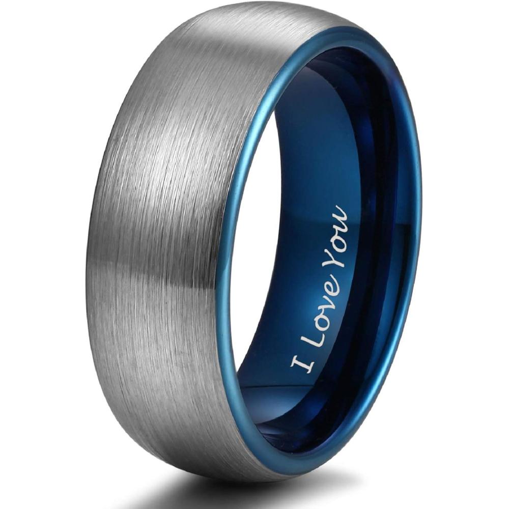 imageTRUMIUM 4mm 6mm 8mm Tungsten Ring Wedding Band for Men Women Engraved I Love You Matte Brushed Comfort Fit Size 4158mm Blue I Love You
