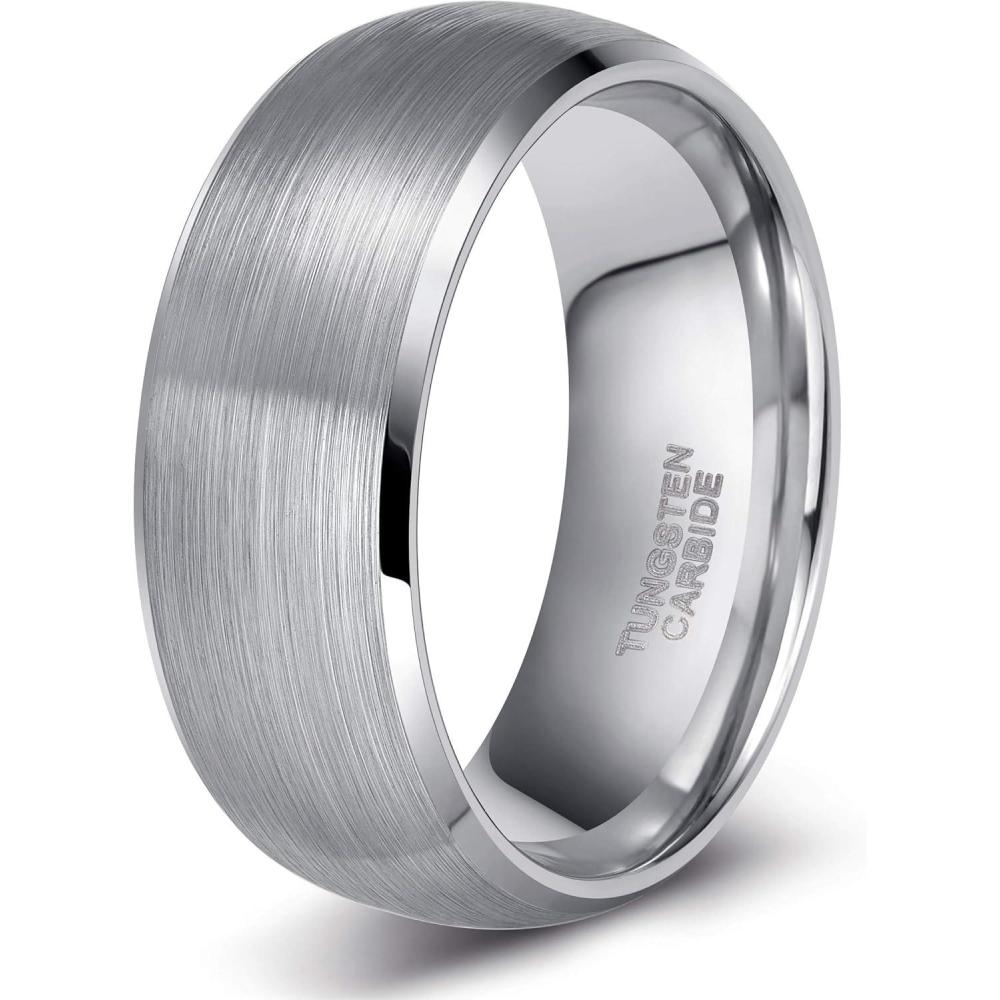 imageTRUMIUM 4mm 6mm 8mm Tungsten Ring Wedding Band for Men Women Engraved I Love You Matte Brushed Comfort Fit Size 4158mm Silver Bevel