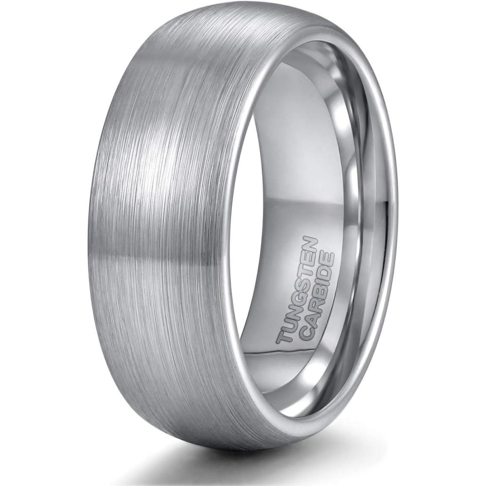 imageTRUMIUM 4mm 6mm 8mm Tungsten Ring Wedding Band for Men Women Engraved I Love You Matte Brushed Comfort Fit Size 4158mm Silver Dome