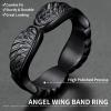ChainsHouse Antique Ring Feather Angel Wing for Men Women, Stainless Steel/18K Gold/Black Metal Plated, Sturdy Vintage Feather Band Rings Jewelry, Size 7-12, Offer Custom Service(c. Black)
