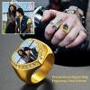 ChainsHouse Signet Rings Solid Polished Stainless Steel Biker Ring for Men Women, 316L Stainless Steel/18K Gold/Black Metal Plated, Text Engraving/Photo Custom, Size 7 to 14, Send Gift Box(b. CZ Heart Photo – Gold)